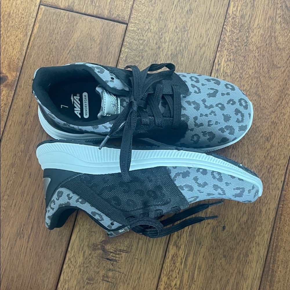 Avia Gray and Black Leopard Print Sneakers